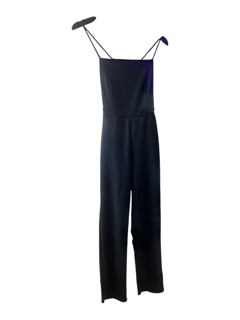 NWOT Black Straight Neck Jumpsuit Open Lace Up Back Size L Fits M